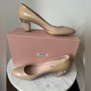 MIU MIU Jewelled Mid Heel Nude/Blush Pumps Sz 40